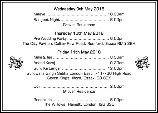 Sikh wedding invitation wording 5A - Parekh Cards